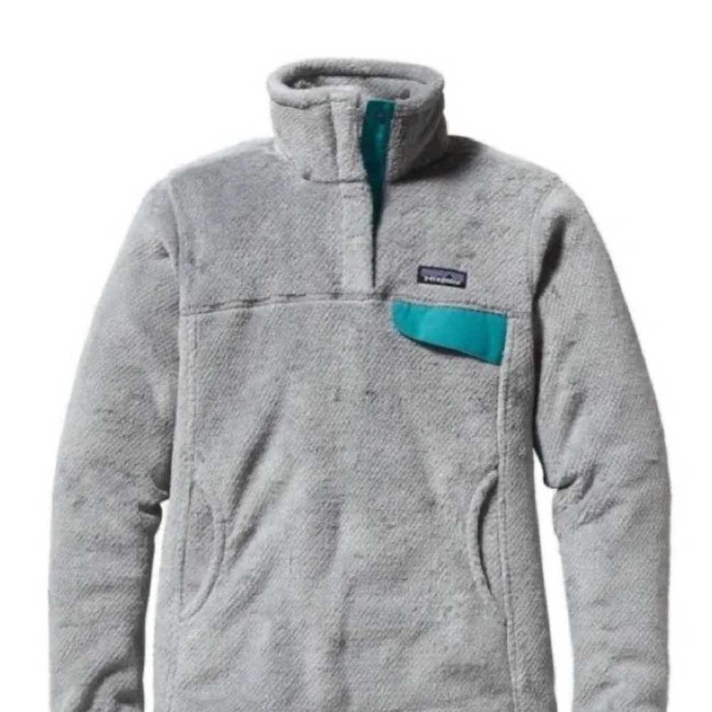 Patagonia Gray Fleece Pullover with Teal Accent